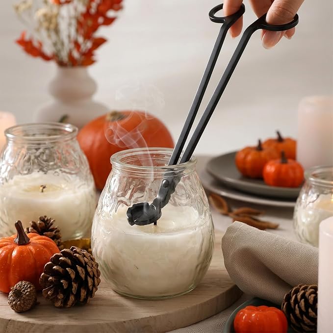 CHEFBEE Black Stainless Steel Candle Wick Trimmer | Polished Wick Clipper, Clean Even Burn, Prevents Soot Buildup, Reaches Deep Jar Candles, Sturdy Precice Cutting