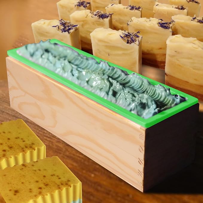 Artisan Soap Making Loaf Box - 4 Pack 42oz Premium Silicone Molds With Wooden Lid - Green, Flexible, Heat Resistant for Large Homemade Soaps