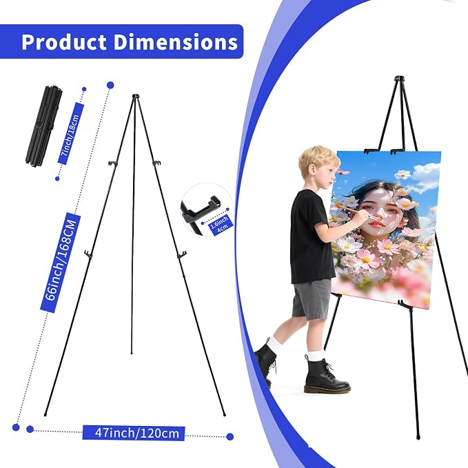 MXG Easel Display Stand, 66" Adjustable Black Easel for Painting & Signs