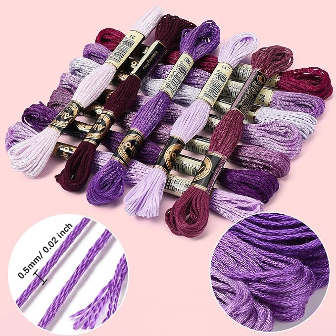 12 Skeins 105 Yards Purple Embroidery Floss Thread for Sewing