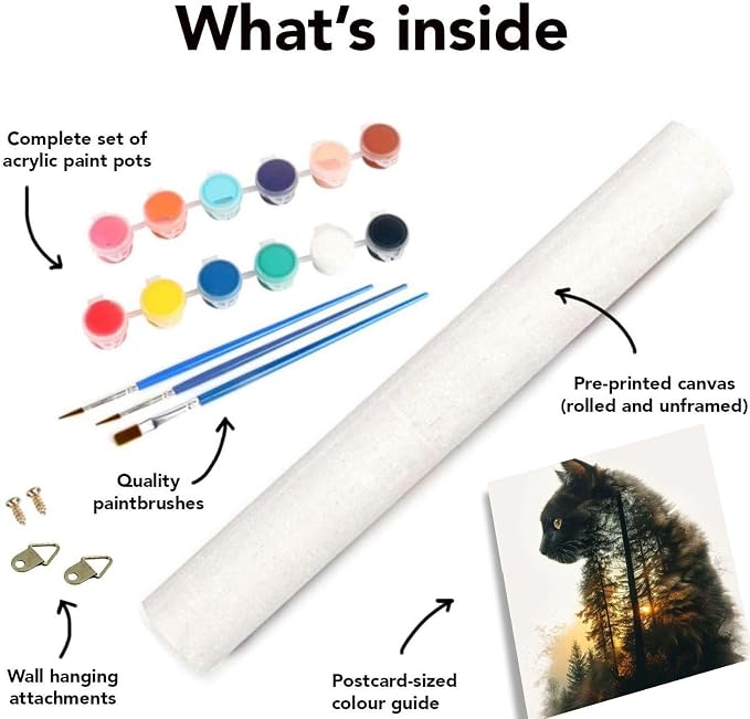 Clendo Forest Cat Paint by Numbers for Adults, Painting by Numbers Kit on Canvas for Beginners, Adults' Paint-by-Number Kits Oil Painting Kits for Gift Home Wall Decor 16x20 Inch