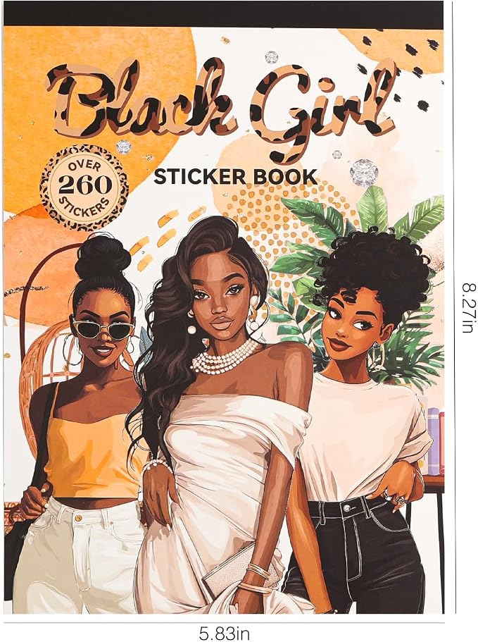 Black Girl Decal Sticker Book for Water Bottle: 260+ WaterProof Vinyl Motivational Stickers for Black Teen Girls & Women, 24 Pages for Journaling, Scrapbooking, Laptop, Self-Care & Inspirational Decor