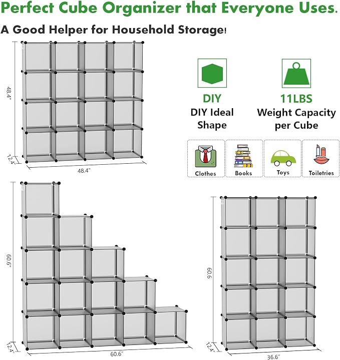 C&AHOME 16 Cube Storage Organizer Cube Shelves Units Storage Cubes, Grey