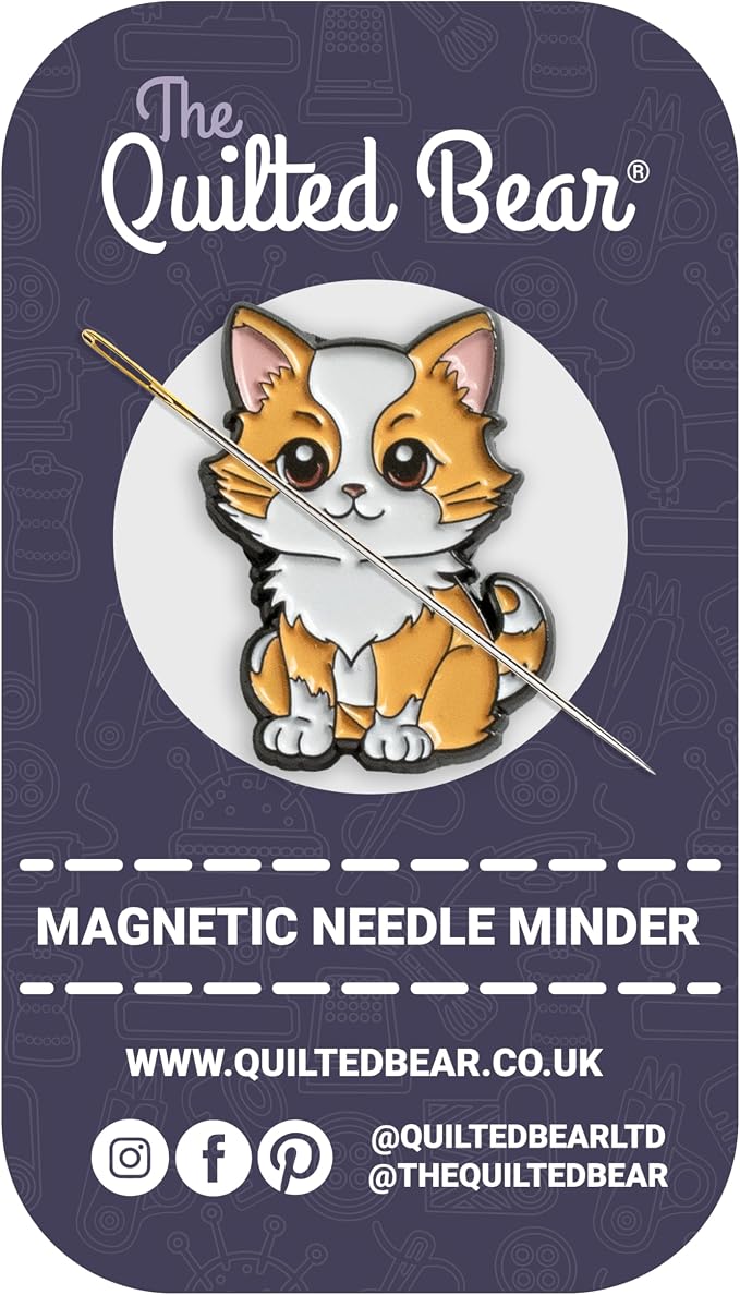 The Quilted Bear Magnetic Needle Minder, Cat | Enamel Needle Keeper for Embroidery & Cross Stitch, Secure Holder for Sewing Needles & Pins, Strong Magnet, Sewing Accessory