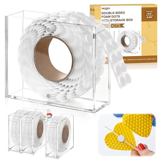 400 PCS 2mm Double Sided Foam Dots with Acrylic Box 0.4" Foam Round Dots 3D Craft Foam Tape Dual Adhesive Foam Mounts Foam Pop Dots for Art Crafts DIY(White with Box,0.4" Diameter,2mm Thick)