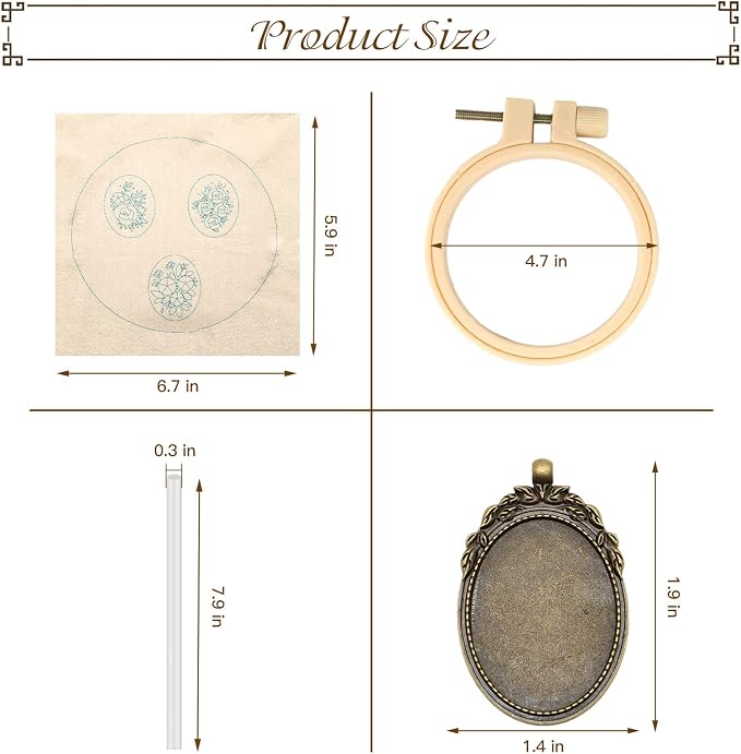 ZOCONE 3 Packs Embroidery Necklace Kit, Embroidery Pendant Kits Mini Cross Stitch Kit with Hoop, Necklace, Pendant, Beads, Stamped Pattern Cloth, Instructions, etc., Embroidery Kits for Adults