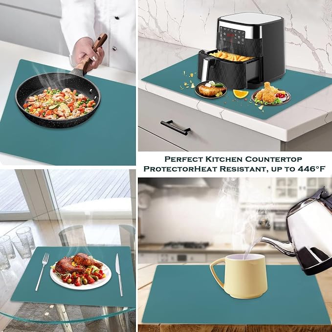 Extra Large Silicone Countertop Mat, Silicone Table Mat Kitchen Counter Protector Nonslip Heat Resistant Desk Mat for Crafts Kids Dinner Placemat Pastry Dough Rolling Mat, Morandi Green