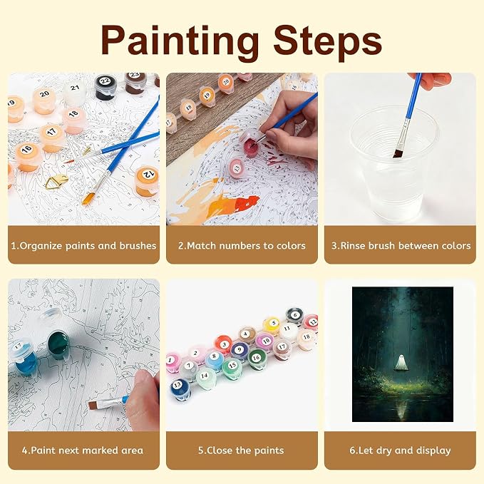 Gemozaic Halloween Ghost Paint by Numbers Kit for Adults, Unframed, 12x16 | Forest Spooky Paint by Number, Horror Easy DIY Acrylic Numbers Painting for Home Wall Decor, Gift, Rolled-up Pack, Unframed