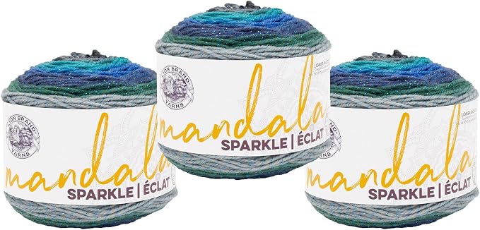 Lion Brand Yarn, Mandala Sparkle Crochet Yarn, Volan, Multicolor, 3 Pack