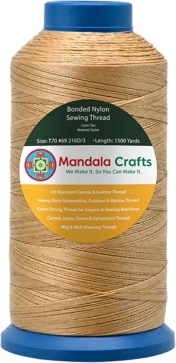 Mandala Crafts Size 69 210D T70 Tan Bonded Nylon Thread, 1500 YDs
