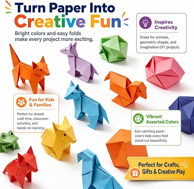 Origami Paper 8 x 8 Inch / 20x20 cm 150 Sheets Double Sided Paper | No-Fading Paper,Tear Resistant,Holds Crisp Creases ,Multi Solid Colors, Eco-Freindly Folding Paper for Art Projects,Handcraft