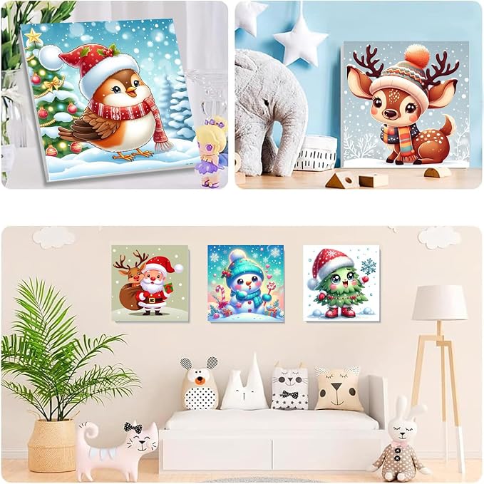 6 Pack Christmas Framed Paint by Numbers for Adults, Easy Acrylic Cartoon Painting by Number Kits on Canvas, Christmas Painting by Numbers Kits, Adults' Paint-by-Number Kits for Home Wall Decor 8x8in