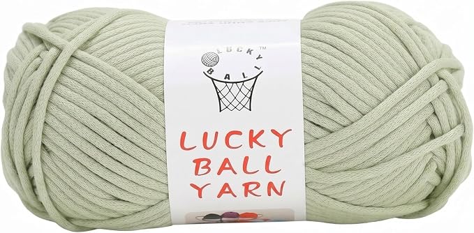 LUCKY BALL Yarn for Crocheting, 100g / 109 yd 70% Cotton 30% Nylon #5 Bulky Tube Yarn, Soft Crochet & Knitting Yarn for Bags, Hats, Socks, Sweaters, Blankets (Cabbage Green)