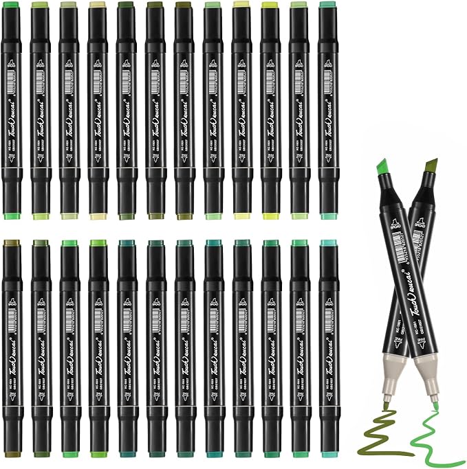 Green Colors Alcohol Markers Set,24 Color Dual Tips Art Markers,Markers Pens for Artist Adults Coloring Illustration Painting DIY Crafts Making Art Supplies