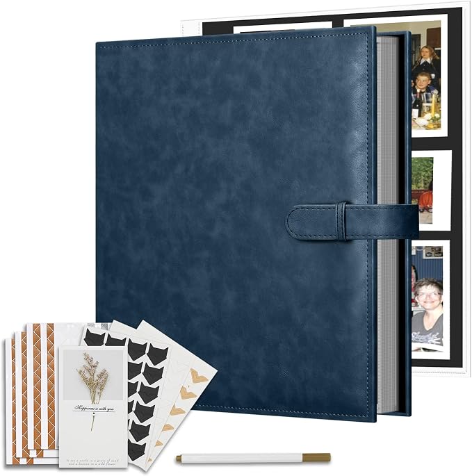 Vienrose 13"x11" Scrapbook Album Gift Set Faux Leather DarkBlue 60 Pages