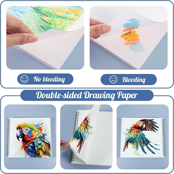 135lb/200gsm Marker Paper Pad, 8.3×8.9in Double Sided Bleedproof Sketch Pad, 30 Sheets Art Paper Spiral Sketchbook, Smooth Painting Coloring Alcohol Marker Paper for DIY, Gift
