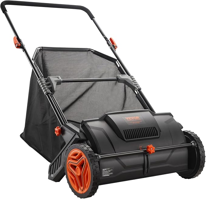 VEVOR Push Lawn Sweeper 21" Leaf & Grass Collector 3.5 cu. ft. Hopper Bag