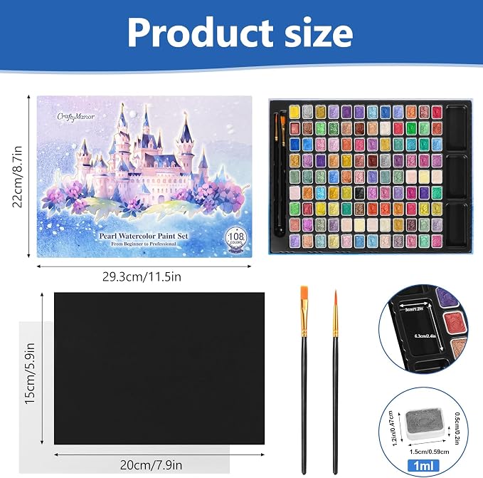 CraftyManor Mini Forestry Shifting Watercolor Painting Set, 108 Color Shifting Watercolor Paint Sets, Shimmer Metallic Watercolor Paints Set, Glitter Watercolor Paint, Solid, Fantasy Forest Style, Upgraded