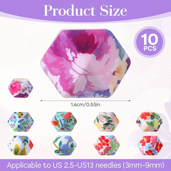 cobee 10 Pcs Knitting Needle Stoppers, Knitting Needle Point Protectors Needle Minders, Hexagon Knitting Stitch Holders Needle Caps for Knitting Accessories and Gadgets