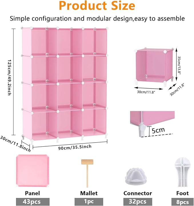 AWTATOS 12 Cube Storage Organizer, Closet Organizers Storage Shelves, Pink