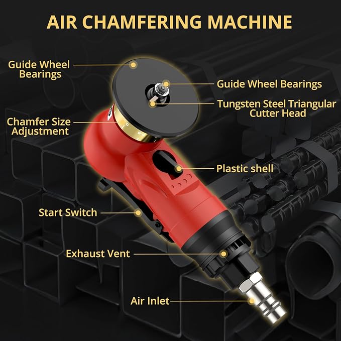 AMTOVL Pneumatic Chamfering Tool with 6 C-Angle & 6 R-Angle Blades