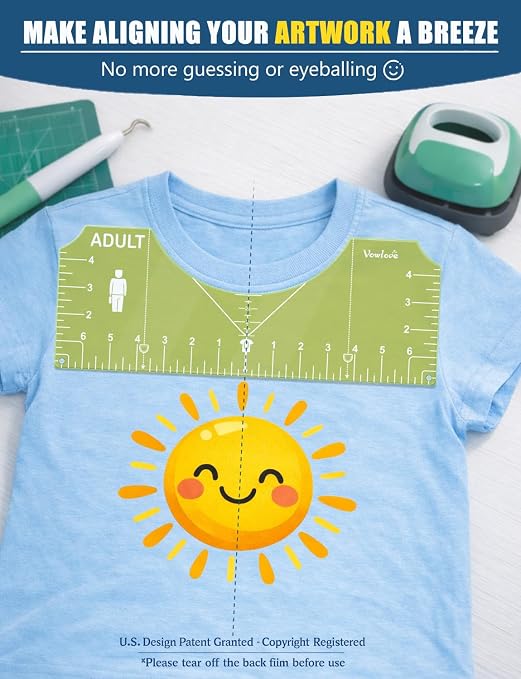 Vowlove T-Shirt Ruler Set for Cricut Vinyl and Shirt Placement Guide | Works for Dtf Transfers, Htv Vinyl, Sublimation, Screen Printing and Embroidery Projects Requiring Consistent Placement