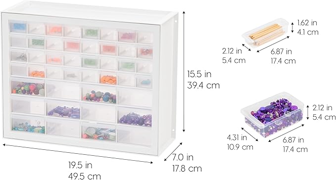 IRIS USA 44-Drawer Small Parts Storage Cabinet, Crafts, Made in USA, White | Wall-mountable, Stackable, Building Bricks, Screws, Nuts & Bolts, Hardware, Garage Tool Storage