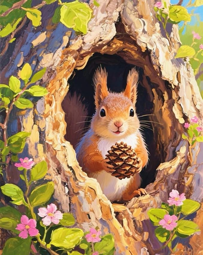 Paint by Numbers Kit for Adults Beginner Animal,Forest Squirrels,16x20"