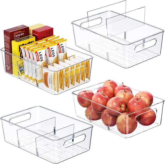 Mpotmiy 4-Pack Pantry Organizers and Storage, Clear Fridge Organizer Bins