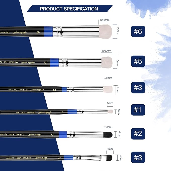 Golden Maple Dry Brushes for Miniature Painting - 6PC Drybrush Set Miniature Dry Brush for Model, Tabletop Wargames Miniature Acrylic Oil Painting, Blue