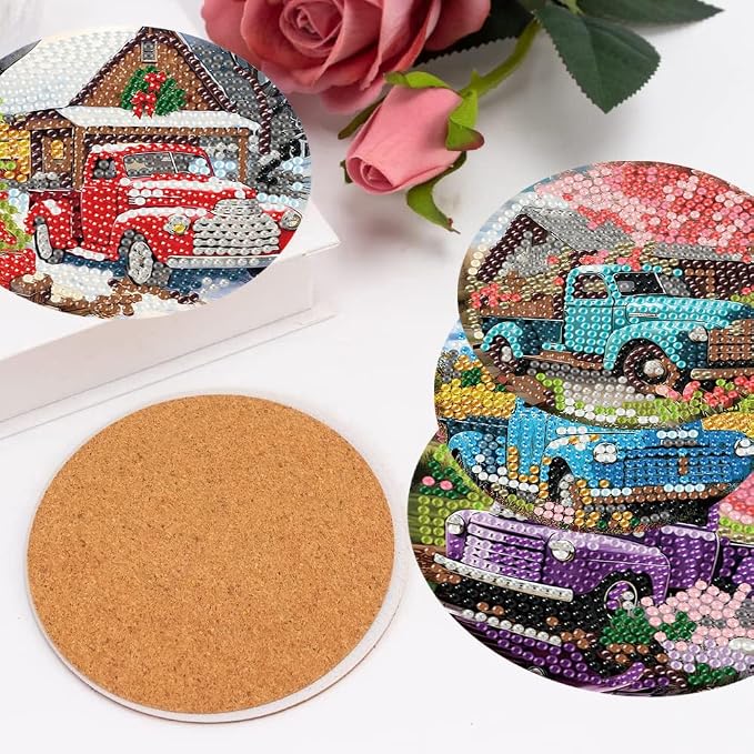 8 Pcs Diamond Art Coasters Kits, Truck Diamond Painting Coasters Kits