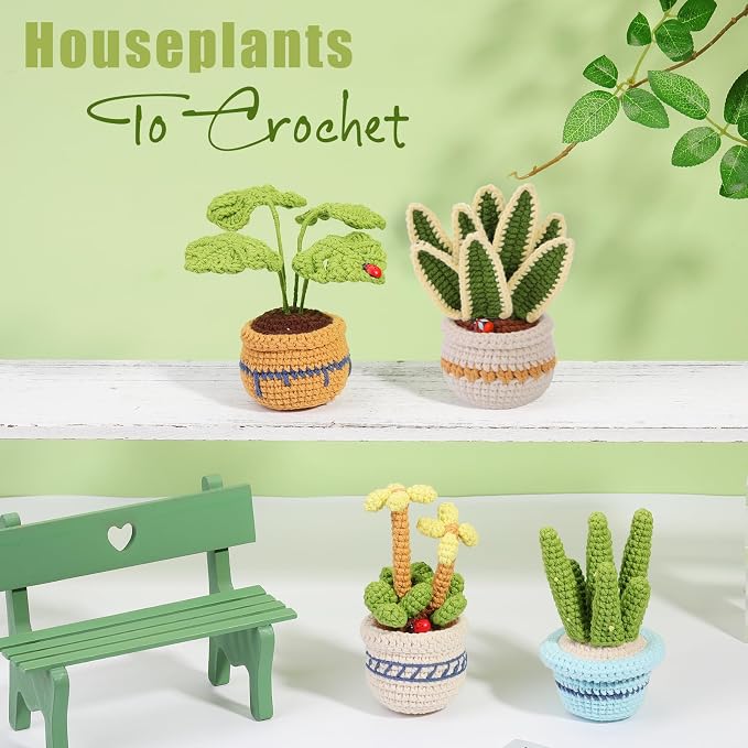 Hssugi Crochet Kit for Beginners, 6PCS Succulents Plants Crochet Kits | Crochet Kits with Step-by-Step Video Tutorials, Crochet Yarn DIY Beginner Crochet Kit for Adults Succulent Family