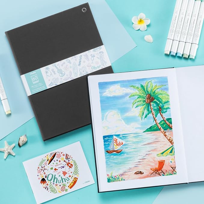 Ohuhu 8.5"x11" Double-Sided Bleedproof Marker Pad Art Sketchbook 60 Sheets | Large Sketch Book - 90 LB/150 GSM Smooth Drawing Paper - 60 Sheets/120 Pages -Hardcover Sketch Pad for Alcohol Markers Paints