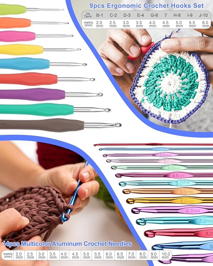 Aeelike Crochet Kits for Beginners Adults Kid, Complete Crochet Set, Pink | Crochet Kit for Beginners Young and Old, All-inclusive Kit with Crochet Hooks 655 Yards Yarn Instruction Knit Bag, Ideal Gift
