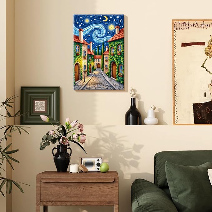 SparkGlow Starry Night Framed Paint by Number Kits for Adults, 8×12 Inch | Landscape Painting by Number, Include Easel, Premium Canvas, Number Painting for Gift, Home Decor, Relaxing and Enjoyable