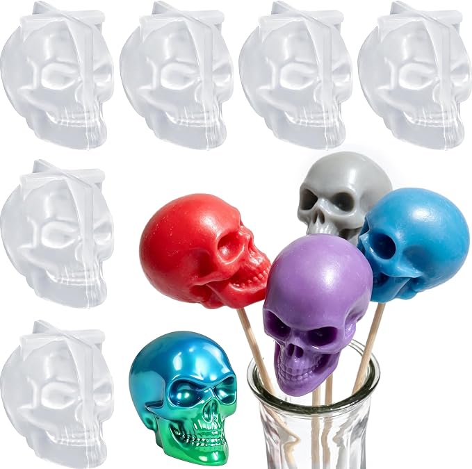 Small Skull Silicone Molds, Set of 6 Halloween Skull Head Molds | 3D Skull Silicone Molds for Candle, Epoxy Resin, Keychain, Soap Plaster, Fine Detail Skeleton Craft DIY Gift Art Home Decor