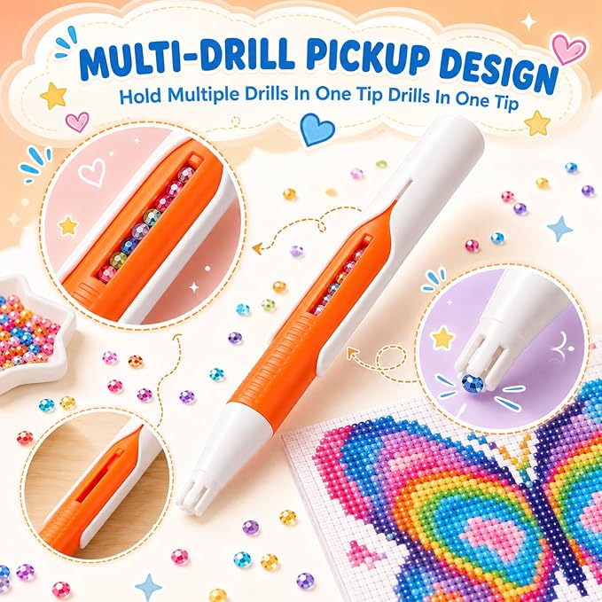 Diamond Art Automatic Bead Dispenser Pen,Automatic Diamond Painting Pen,Diamond Art Pen for 2.8mm Round Drills,DIY Crafts for Adults,No Wax Required,Accessories Kit，White