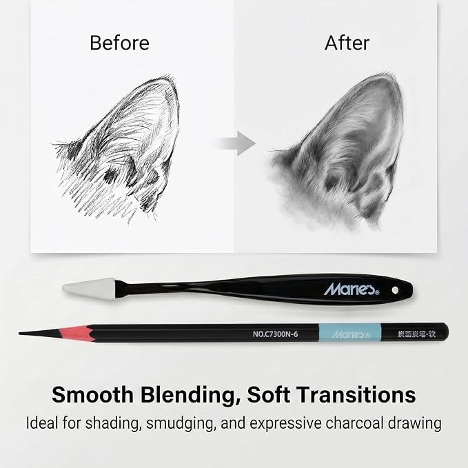 Marie's Charcoal Pencils for Drawing, 10 Pieces, Extra Hard Hard Medium Soft Extra Soft, Sketching Pencils for Artists, Smooth Charcoal Core for Layering, Blending and Detailed Artwork(Medium)