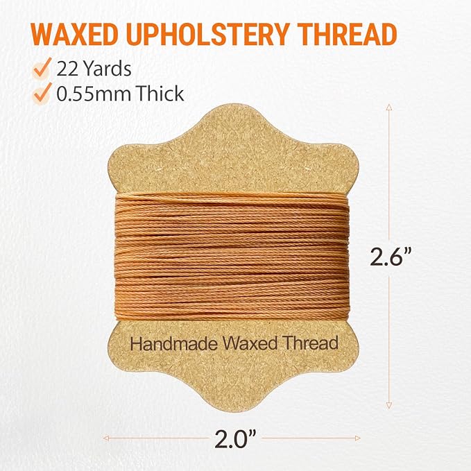 VONEEDL Upholstery Repair Kit: Waxed Sewing Thread (Ligth Brown Color) & Heavy Duty Needles (11 PCS) for Leather, Canvas & Quilting Thread