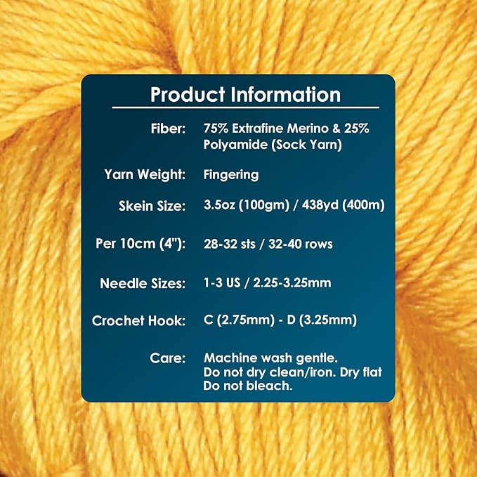 KnitPro Symfonie Fingering Weight Merino Wool Yarn 100g, Turmeric