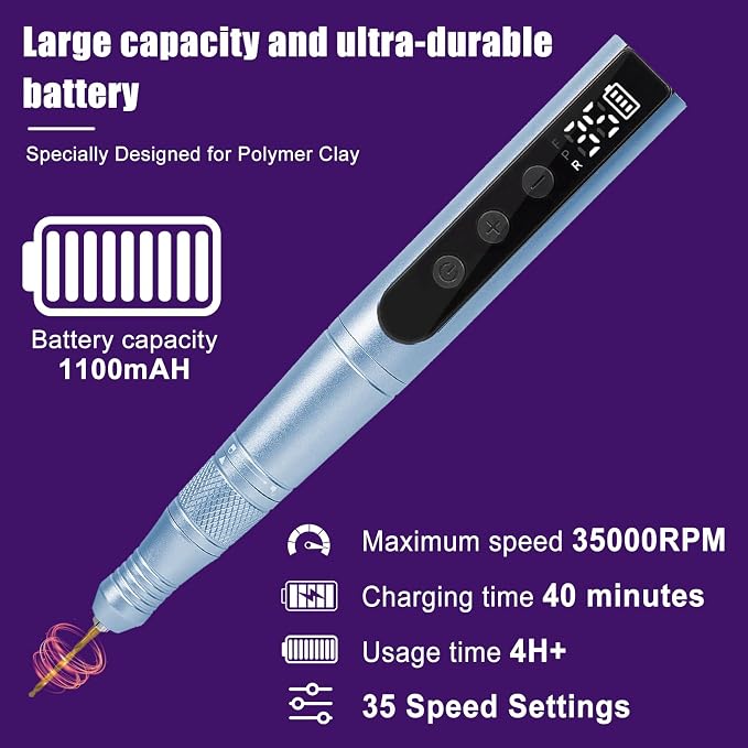Polymer Clay Polishing Kit,Electric Clay Drill,Cordless Rotary Tool Kit,35-Speed Adjustable,Jewelry Making Kit,79pcs Clay Tool & Accessories for Polymer Clay Molds, Drilling,Sanding,Grinding