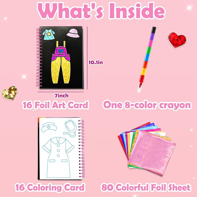 FUNNYB&G Foil Art Craft Kit for Kids, Sparkly Birthday Gift Toy for Girls | No Mess, Kids Ages 4-10 Create Sparkling Artwork, A Creative Gift for Birthdays, Holidays, Travel Activities,Screen-Free Fun