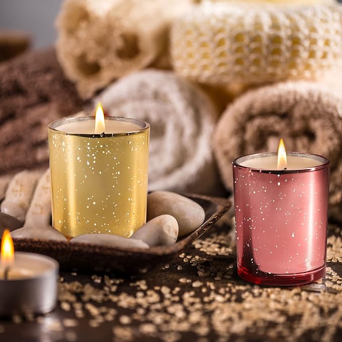 SHOWIN Thick Candle Jars for Making Candles 12 Pcs, 7 OZ Empty Jars with Wood Lids for Candle Making, Sample Container, Rose Pink