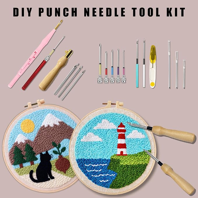 HYINUS 43Pcs Punch Needle Kit for Adult Beginners, Adjustable Punch Needle Tool with Different Size Needles & Capybara Storage Case, Wooden Handle Embroidery Pen Set for Gifts, Decor & DIY Craft