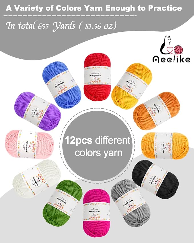 Aeelike Crochet Kit for Beginners Adults Kids, Complete Crochet Kits, Gray | Crochet Kit for Beginners Young and Old, All-inclusive Kit with Crochet Hooks 655 Yards Yarn Instruction Knit Bag, Ideal Gift