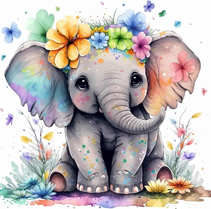 Cute Elephant Diamond Art Painting Kits for Adults - Round Full Drill Diamond Dots Paintings for Beginners, 5D Paint with Diamonds Pictures Gem Art Painting Kits DIY Crafts Project Kits 14x14inch
