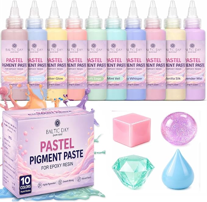 BALTIC DAY Pastel Pigment Paste for Epoxy Resin, 10 Colors, 15g Each | Soft opaque pastel colors for resin jewelry, coasters, tumblers, molds and crafts
