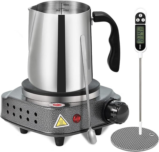 SAEUYVB Candle Making Kit/Supplies with Electric Hot Plate(Silver Gray) | Wax Melter for Candle Making,Candle Making Supplies for Beginners with Pouring Pot,Hot Plate,Instruction Manual and More