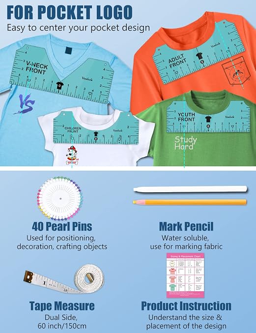 Vowlove T-Shirt Ruler for Front Back Design Alignment and Placement | Create Straight, Centered and Consistent Designs Across Shirts While Reducing Wasted Vinyl and Placement Errors