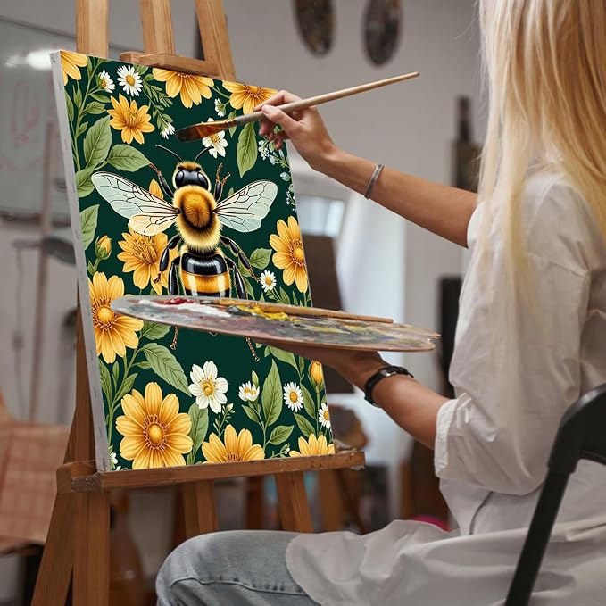 Yezavesu Paint by Numbers Kit for Adults Beginner, Bee Adult Paint by Number Kits on Canvas Without Frame, DIY Acrylic Flowers Painting by Numbers for Home Wall Decor Gift 16x20 Inch